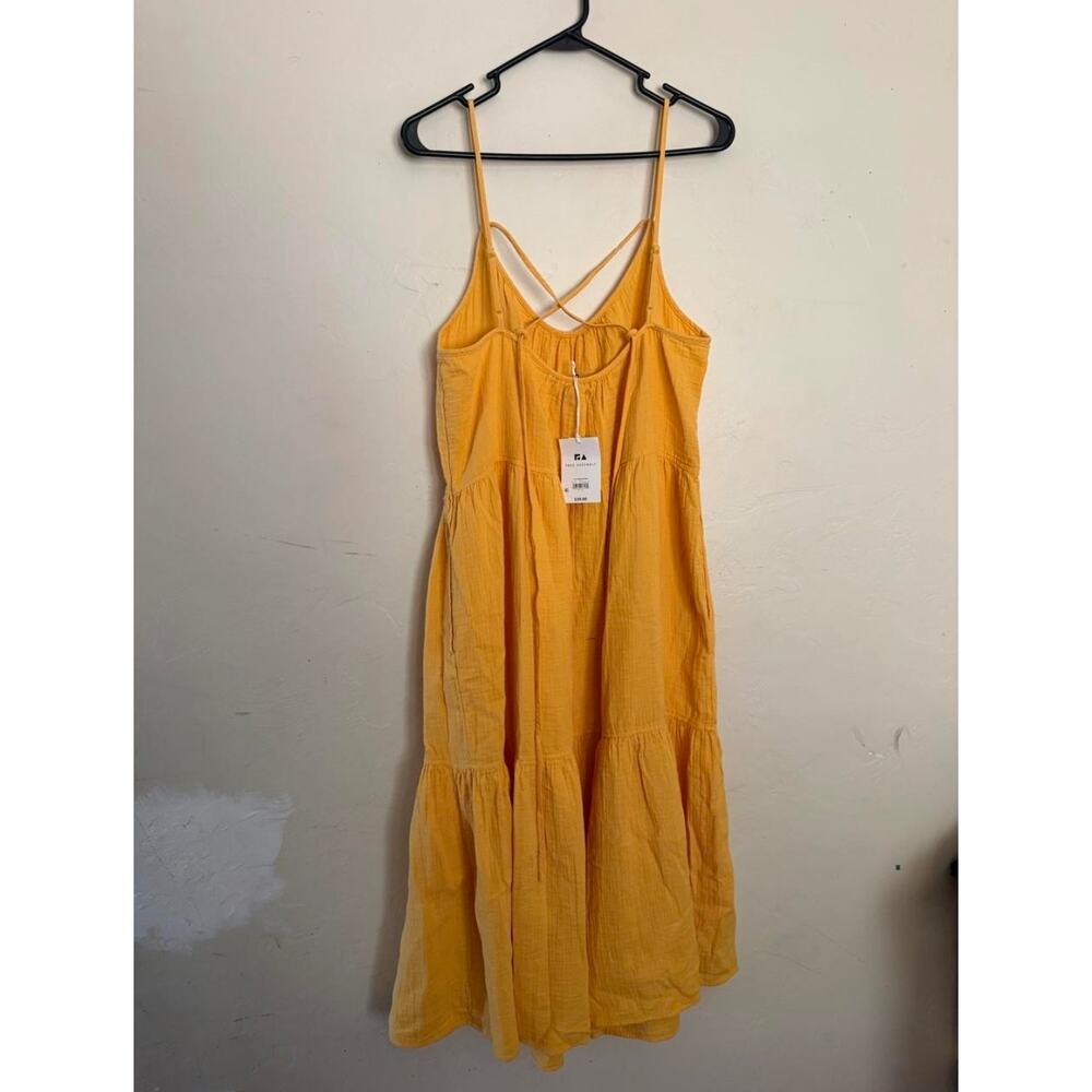 Free Assembly Sunny Yellow Tiered Cotton  Criss Cross Back Maxi Trapeze Dress - Picture 3 of 6